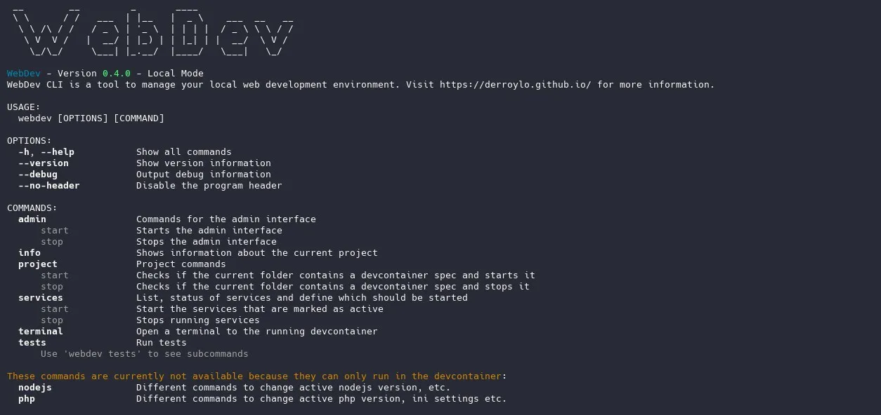 WebDev CLI — Help