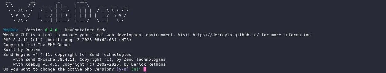 WebDev CLI — PHP version selection