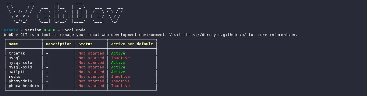 WebDev CLI — Services list